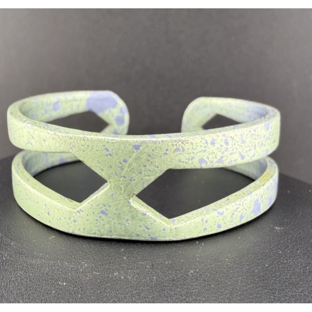 Vintage Cuff Bracelet Geometric Green Purple Splatter 6"